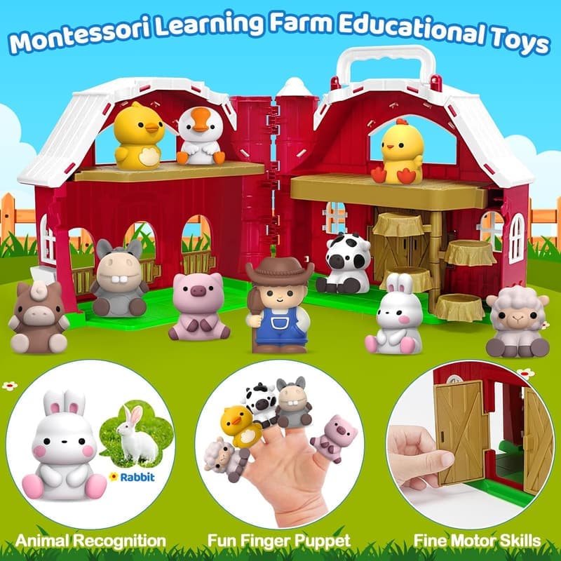Montessori Farm Animal Playset for Toddlers Age 12-36 Months
