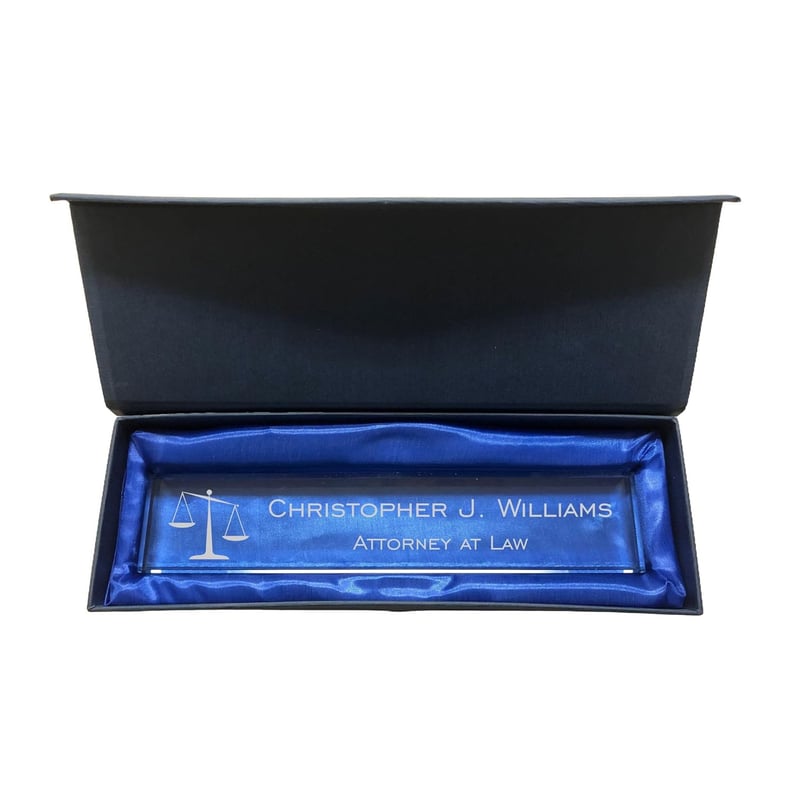 Custom Engraved Jade Glass Name Plate for Lawyers