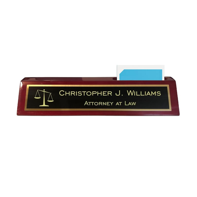 Personalized Rosewood Lawyer Name Plate with Scales of Justice
