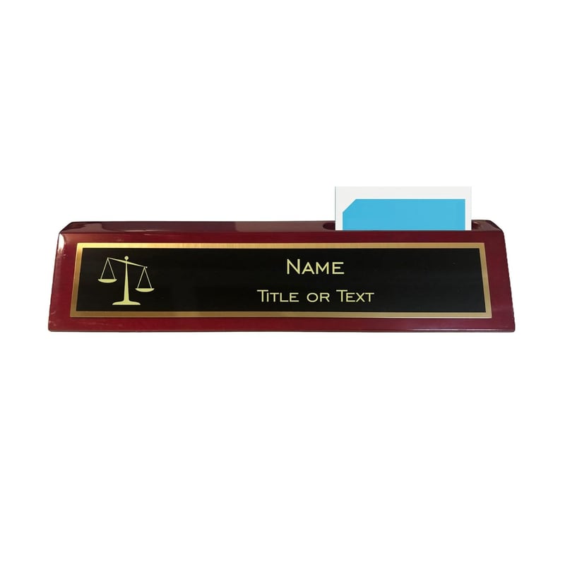 Personalized Rosewood Lawyer Name Plate with Scales of Justice