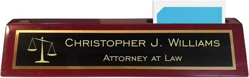 Personalized Rosewood Lawyer Desk Name Plate with Scales of Justice