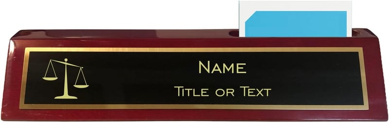 Personalized Rosewood Lawyer Desk Name Plate with Scales of Justice