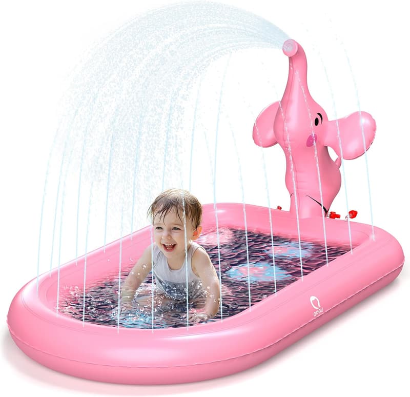 Pink Elephant Splash Pad for Toddlers, Inflatable Water Play Mat