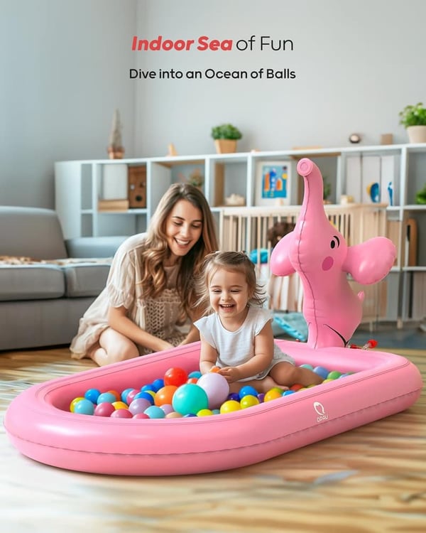 Pink Elephant Splash Pad for Toddlers, Inflatable Water Play Mat