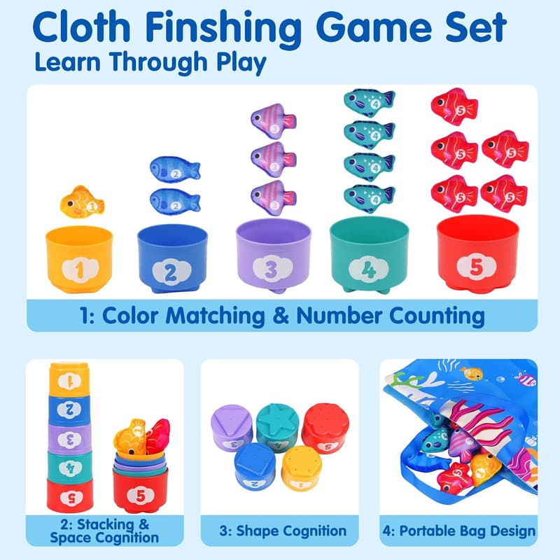Cloth Fishing Game Montessori Toy for 1-Year-Olds