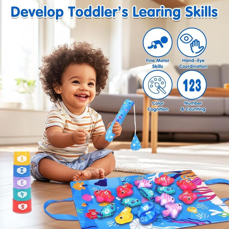 Cloth Fishing Game Montessori Toy for 1-Year-Olds