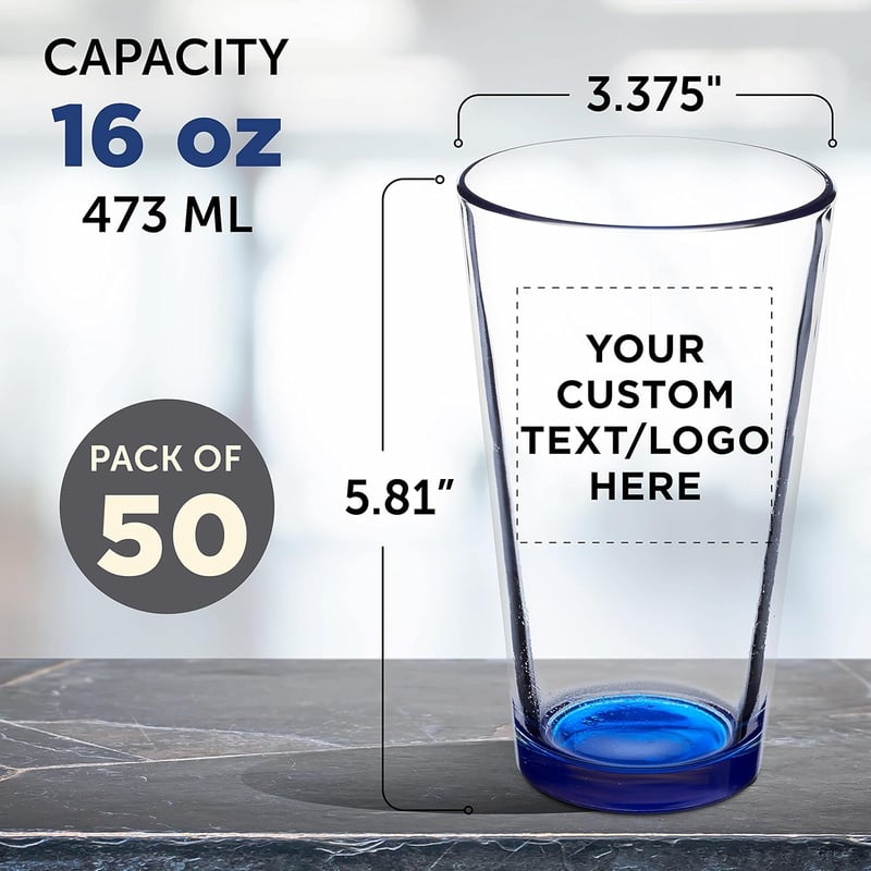 Personalized Set of 50 Heavy-Duty 16 oz. Beer Pint Glasses