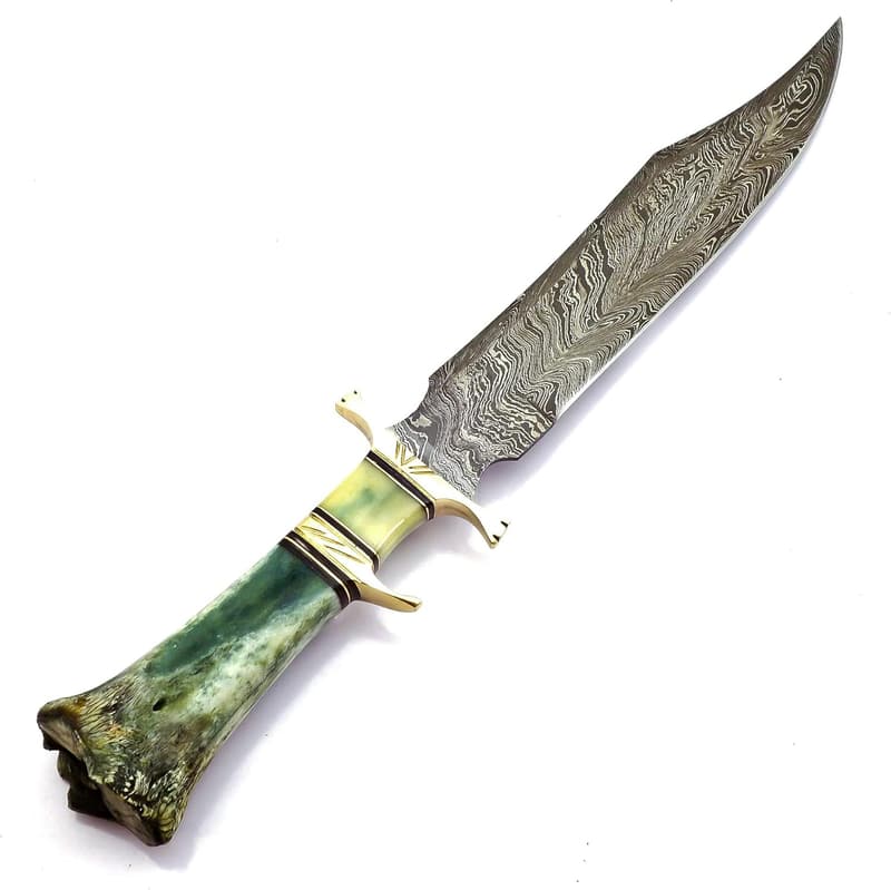 Custom Handmade Damascus Steel Hunting Knife with Leather Sheath