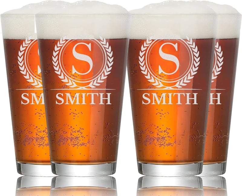 Father's Day Personalized Monogram Beer Glass Set (4 Pack)
