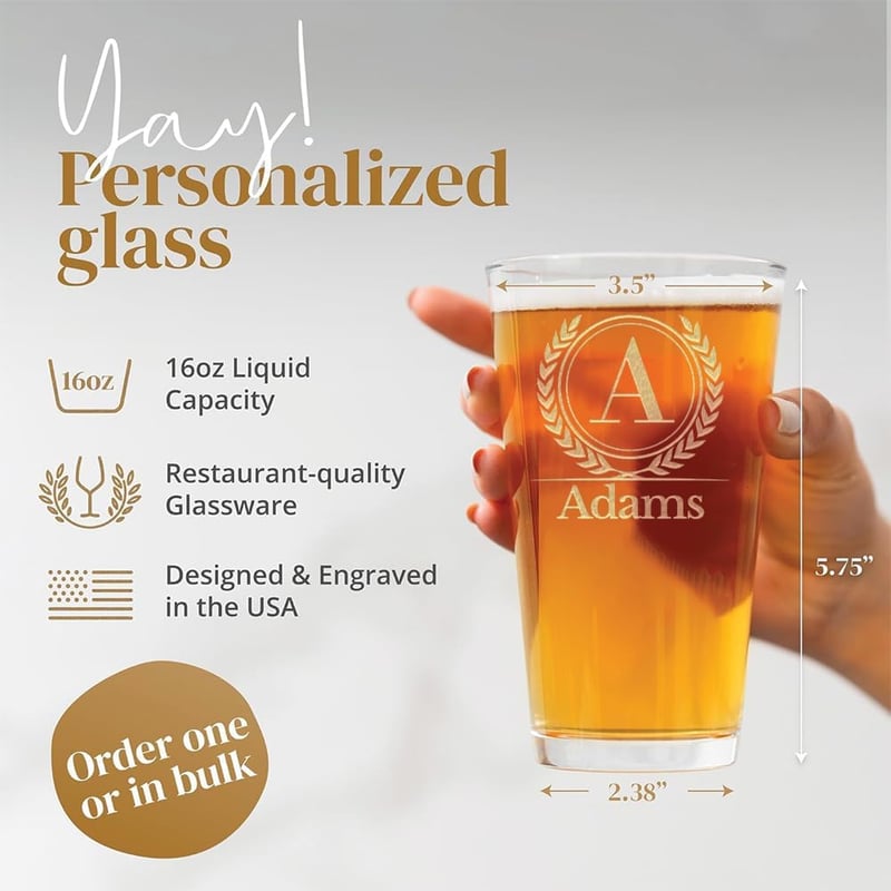 Father's Day Personalized Monogram Beer Glass Set (4 Pack)