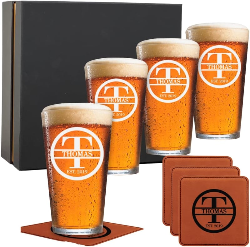Custom Engraved Beer Glass Set of 4 - Great for Couples