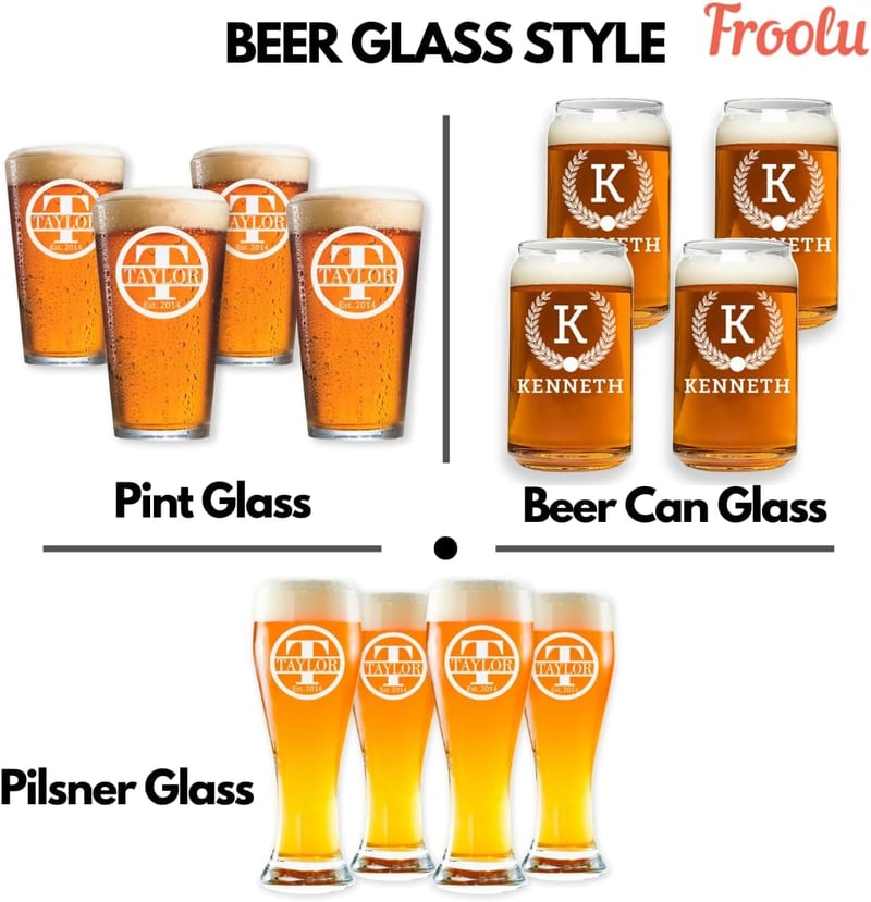 Custom Engraved Beer Glass Set of 4 - Great for Couples
