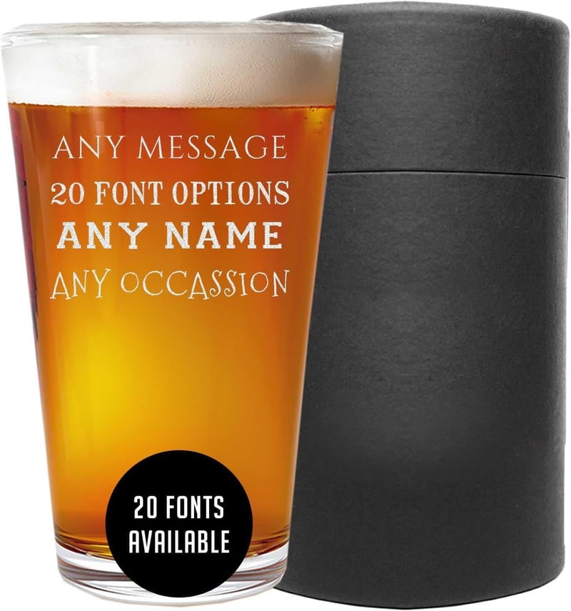 Custom Engraved 16oz Pint Glass - Birthday Gift for Him