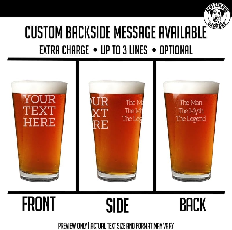 Custom Engraved 16oz Pint Glass - Birthday Gift for Him