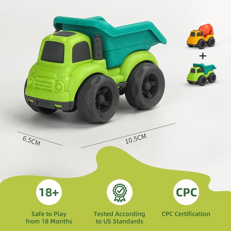Toddler Dump Truck & Mixer Toy Set - BPA-Free, Dishwasher Safe