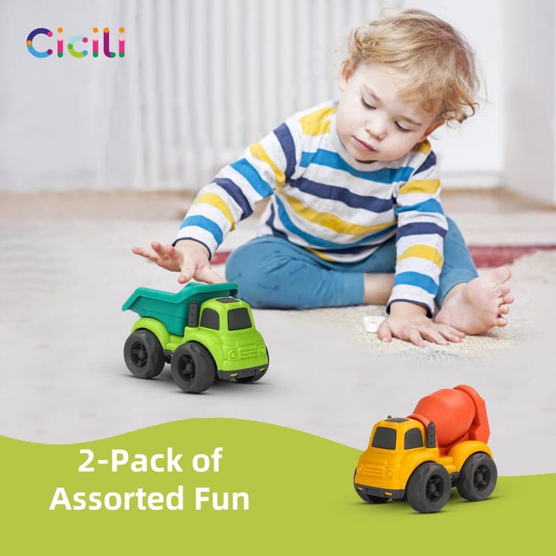Toddler Dump Truck & Mixer Toy Set - BPA-Free, Dishwasher Safe