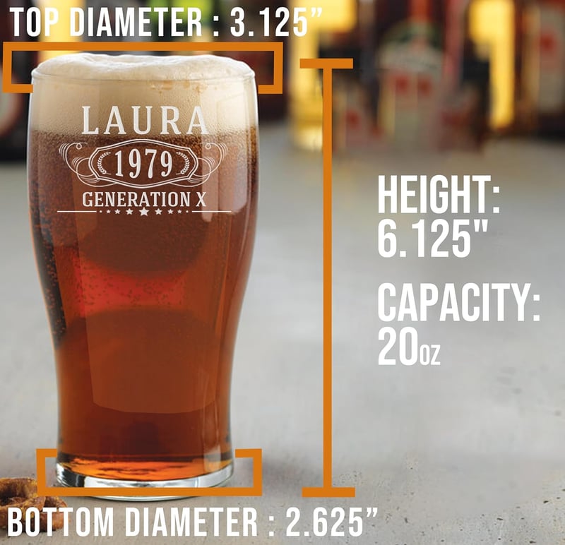 Custom Engraved 20oz Pub Pint Glass - Beer Gift for Him