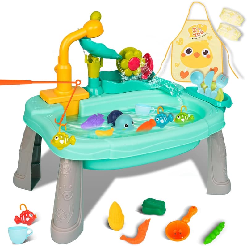 Upgraded Toddler Water Play Sink with Dishes and Faucet