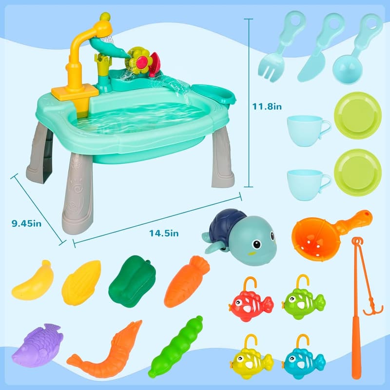 Upgraded Toddler Water Play Sink with Dishes and Faucet