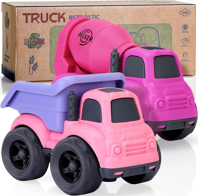 Dump Truck and Cement Mixer Toys for Toddlers, BPA-Free