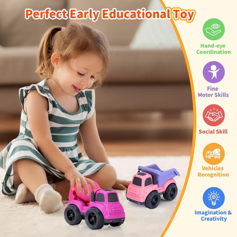 Dump Truck and Cement Mixer Toys for Toddlers, BPA-Free