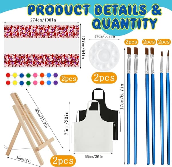 Valentine's Sip and Paint Kit for Couples – 13 Pcs Canvas Set