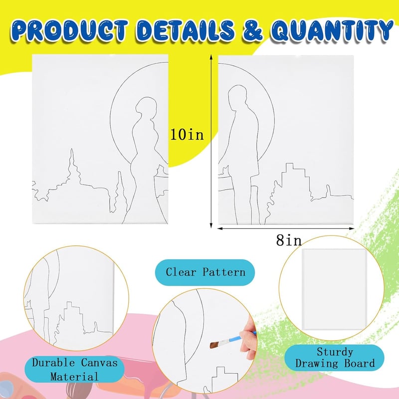 Valentine's Sip and Paint Kit for Couples – 13 Pcs Canvas Set