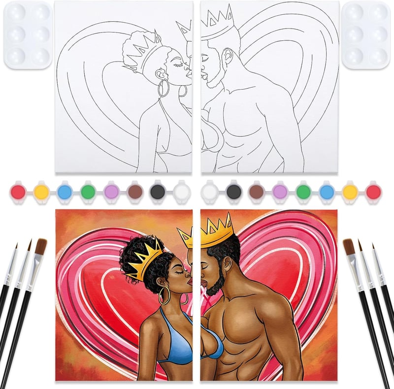 Valentine's Day Paint and Sip Canvas Kit for Couples, 2 Pack