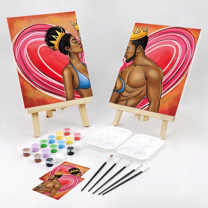 Valentine's Day Paint and Sip Canvas Kit for Couples, 2 Pack