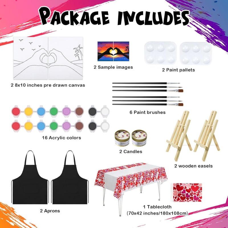 Valentine's Day Couples Sip and Paint Kit - Pre-Drawn Canvas Set