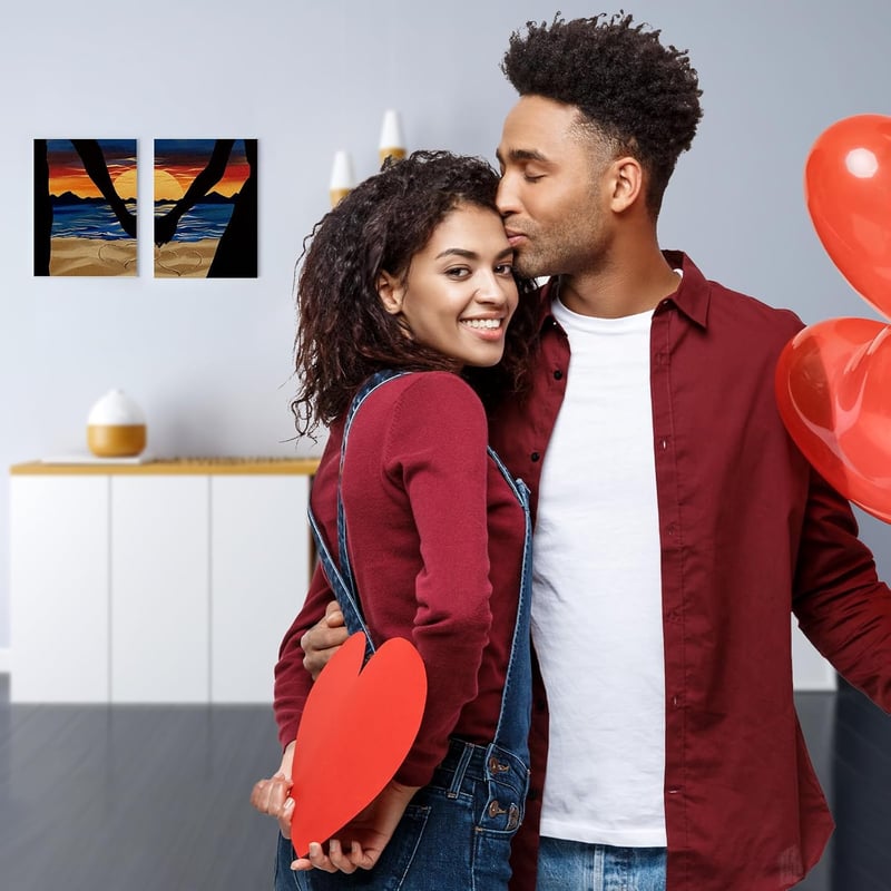 Valentine's Day Couple Painting Kit - Pre-Drawn Canvas Set (2 Pack)