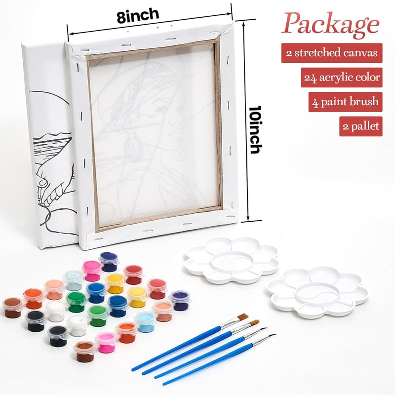 Valentine's Day Couple Painting Kit - Pre-Drawn Canvas Set (2 Pack)