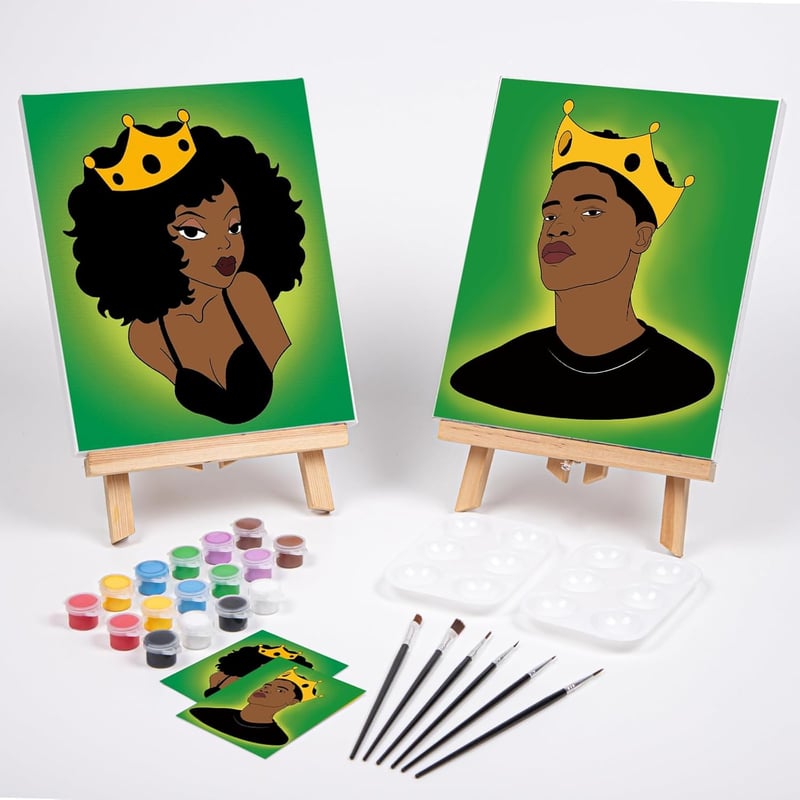 Paint and Sip Kit for Couples - Pre-Drawn Canvas Art Set (2 Pack)