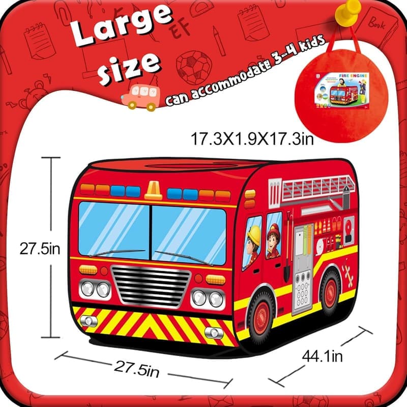 Fire Truck Play Tent for Kids 1-5 年 - Indoor/Outdoor