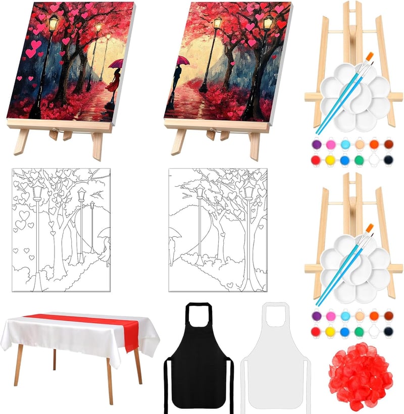 Valentine's Day Pre-Drawn Canvas Painting Kit for Couples