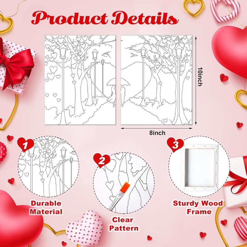 Valentine's Day Pre-Drawn Canvas Painting Kit for Couples