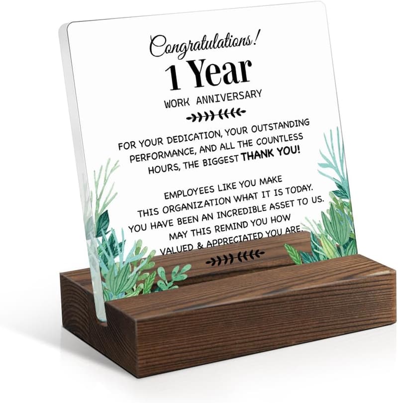 1-Year Work Anniversary Acrylic Sign with Wooden Stand