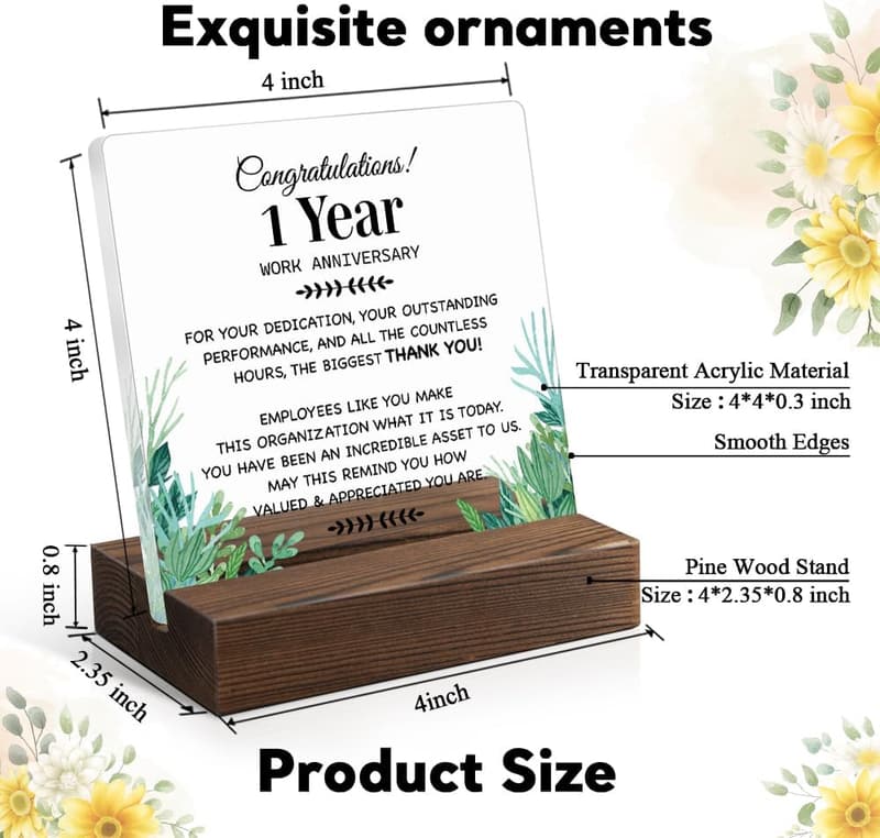 1-Year Work Anniversary Acrylic Sign with Wooden Stand