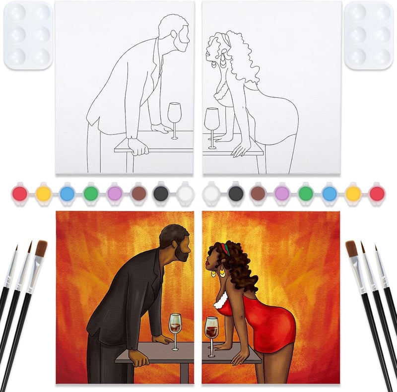 Couples Sip & Paint Kit for Date Night (2 Pack, 8x10)