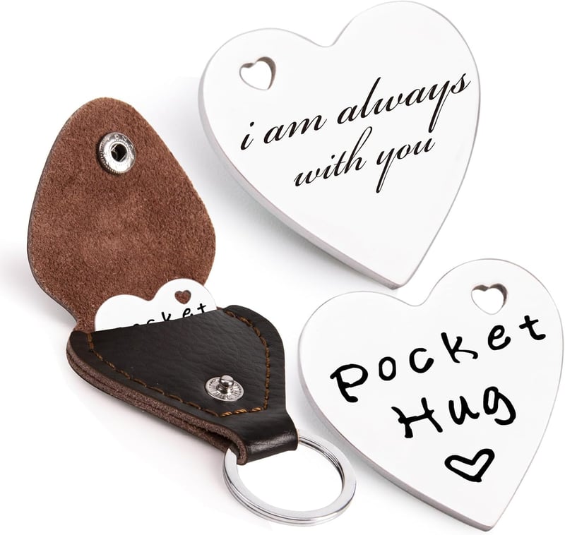 Long Distance Gift: Pocket Hug Token with Leather Keychain