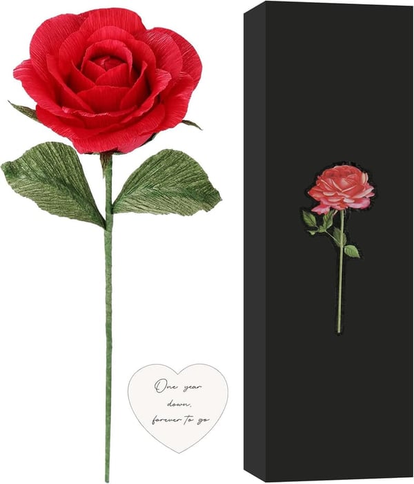 1st Anniversary Handmade Paper Rose Keepsake with Message Card