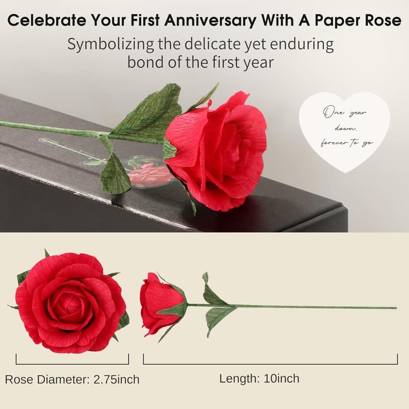 1st Anniversary Handmade Paper Rose Keepsake with Message Card