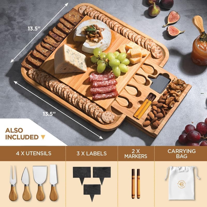Housewarming Charcuterie Board Set - Bamboo Cheese Board for Couples