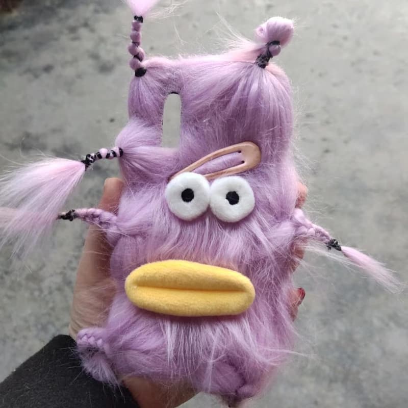 Cute Purple Plush Phone Case for iPhone 12 Pro - 3D Cartoon Furry Cover