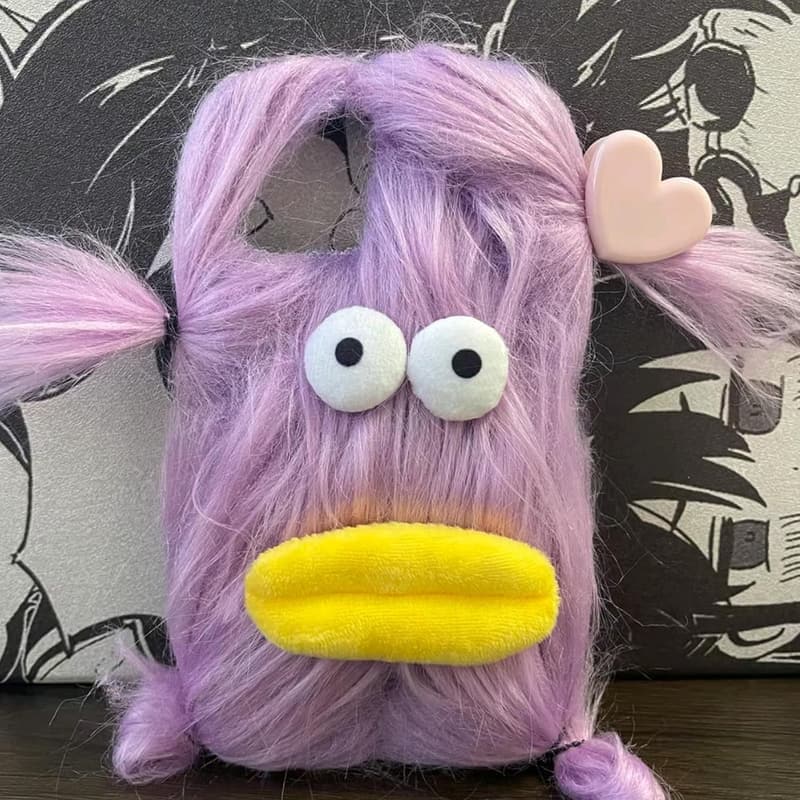 Cute Purple Plush Phone Case for iPhone 12 Pro - 3D Cartoon Furry Cover