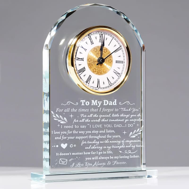 Father's Day Engraved Glass Clock Gift for Dad