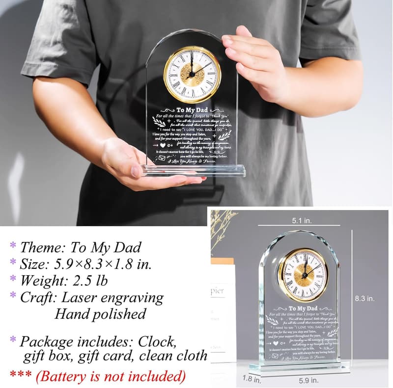Father's Day Engraved Glass Clock Gift for Dad