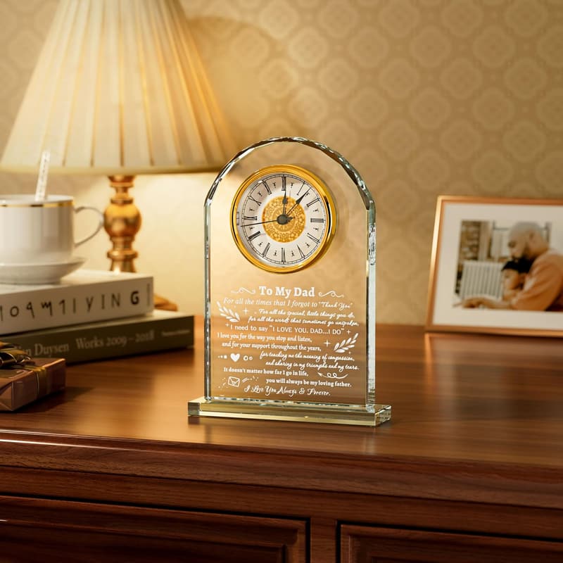Father's Day Engraved Glass Clock Gift for Dad
