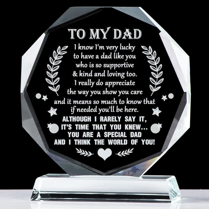 Laser Engraved Glass Keepsake for Dad, Birthday & Father's Day