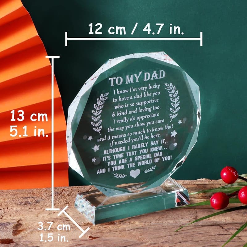 Laser Engraved Glass Keepsake for Dad, Birthday & Father's Day